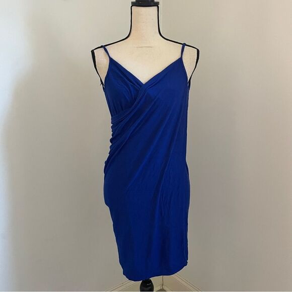 VENUS Blue Slip Dress Wrap Style Coverup One Size Minimalist Beach Cover Resort - Picture 1 of 8